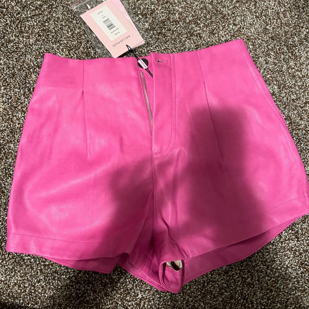 Pink leather shorts